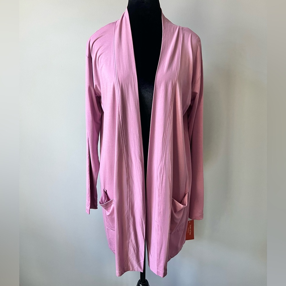 State of Day Women's Pocket Knit Open Front Cardigan Mauve Orchid Size XXL